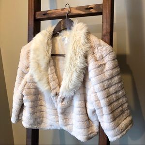 Fur Cropped Cream Faux-Fur Jacket